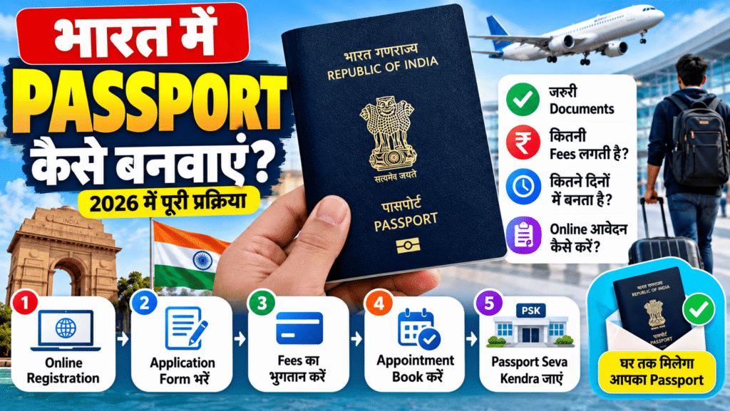 भारत में Passport कैसे बनवाएं 2026? Online Apply, Documents और Fees