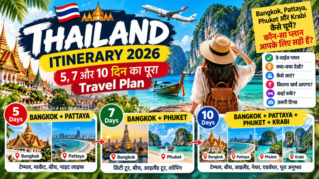 🇹🇭 Thailand Itinerary 2026: 5, 7 और 10 दिन में Thailand कैसे घूमें? पूरा Travel Plan