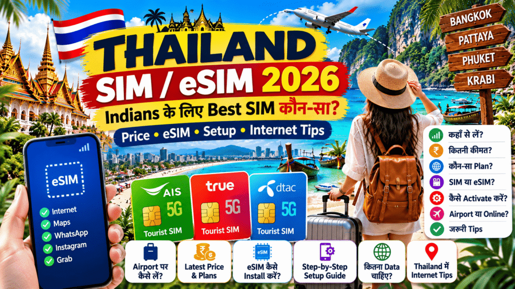 Thailand SIM / eSIM Guide 2026: Indians के लिए Best SIM, Price & Setup